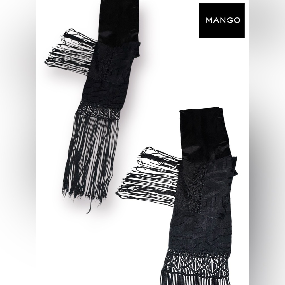 🛍️SALE🛍️ Mango Vintage Knitted Black&Copper Sparkle Dress w/Fringed Satin Scarf - Picture 8 of 15